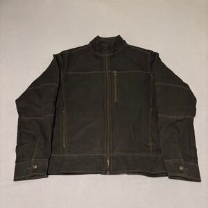 Kuhl Arktik Mens Jacket Medium Brown Waxed Cotton Fleece Lined Full Zip Outdoor